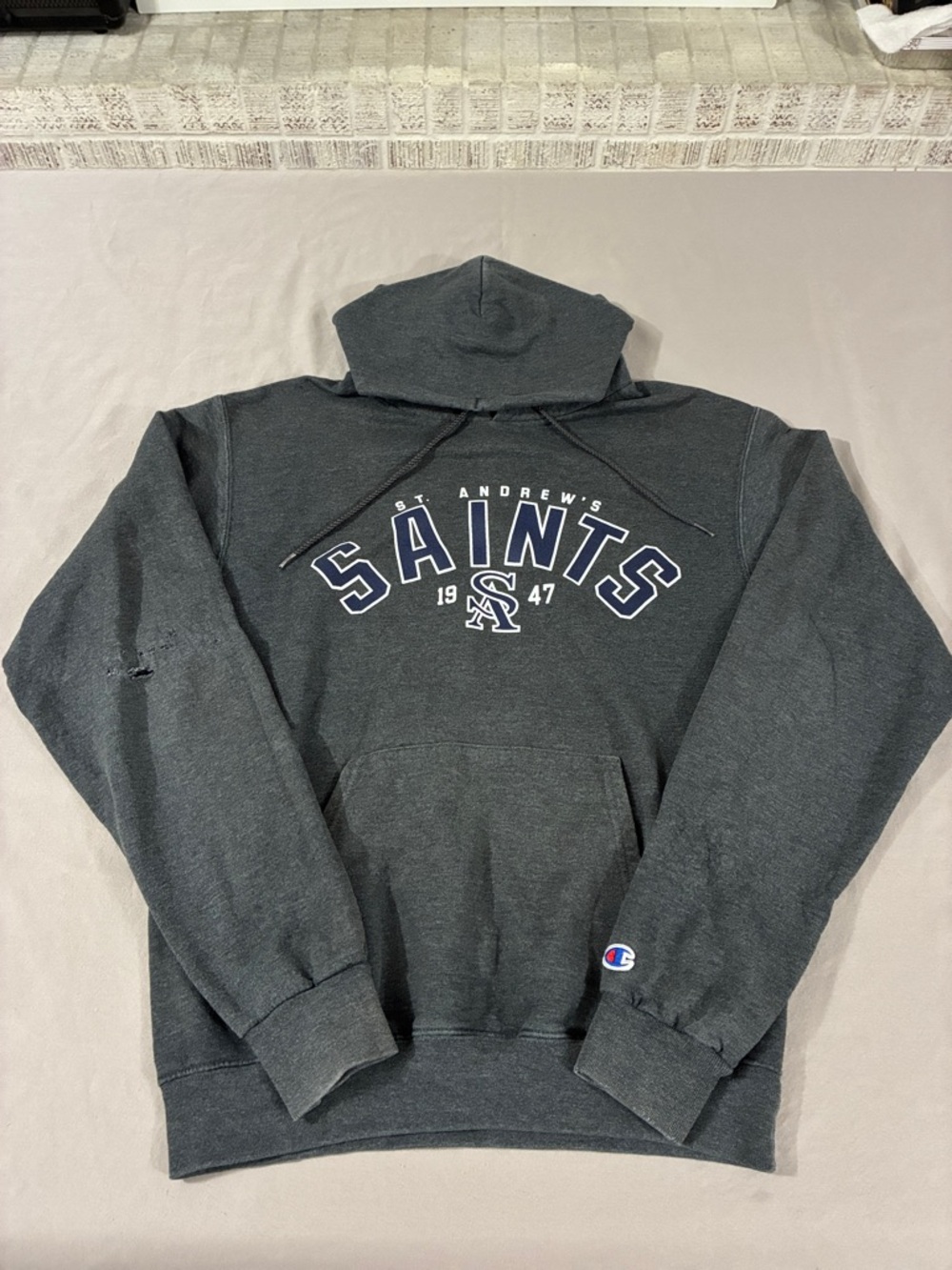 Champion St. Andrews Saints Hooded Sweatshirt - Charcoal Gray unisex small